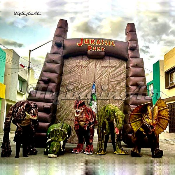 Atacado enorme arco inflável simulado Jurassic Park Gate Blow Up Dinosaur Door para eventos ao ar livre