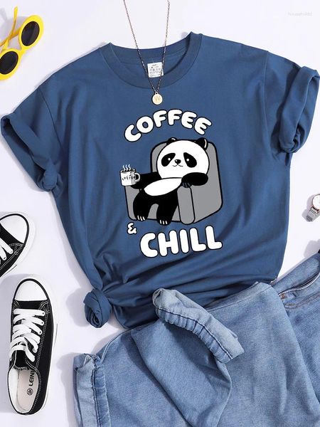 T-shirt da donna Caffè e freddo Kawaii Panda Donna Street Creatività T-shirt Morbida maglietta casual Abbigliamento Hip Hop Cool Crop Top Donna