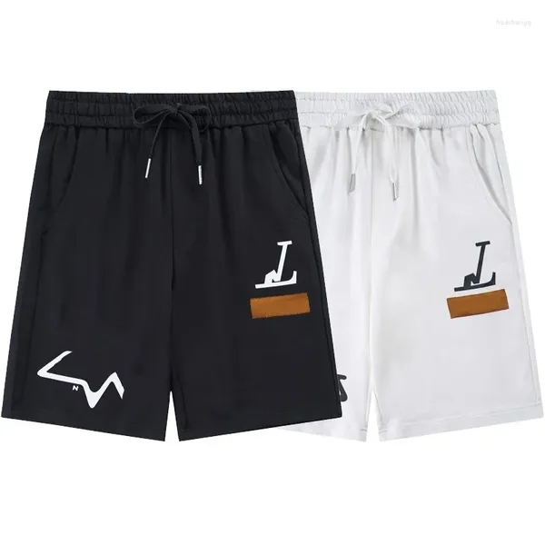 Shorts masculinos 2024 cintura média mens calças de natação solta grande listra impressão bolsos laterais simples calça fina casal personalidade hip-hop casual