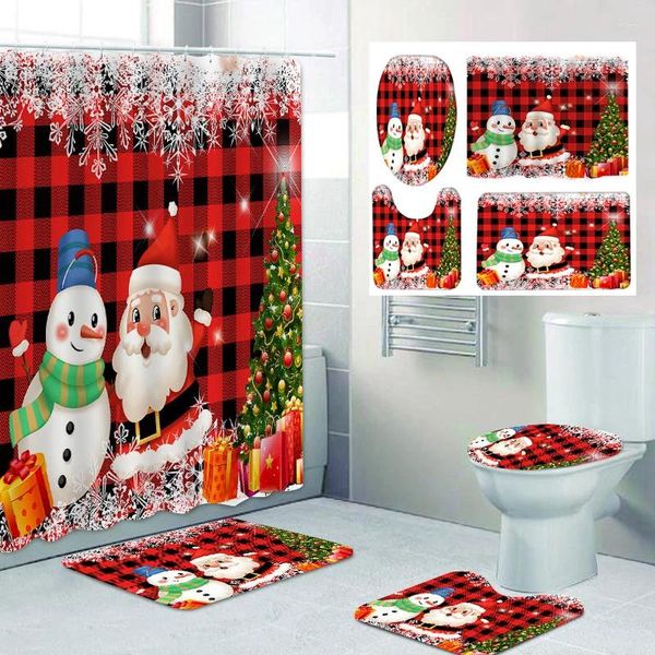 Duschvorhänge Weihnachten Badezimmer Vorhang Bad Sets Wasserdicht Rutschfester Teppich Toilette U mit 12 Haken Home Deco Freies Schiff