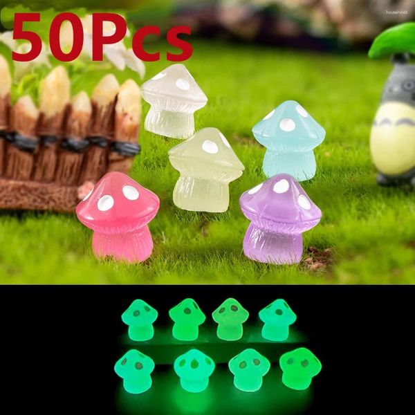 Statuette decorative 50 pezzi mini funghi luminosi accessori per giardino fatato miniature funghi luminosi micro decorazione paesaggistica colorata