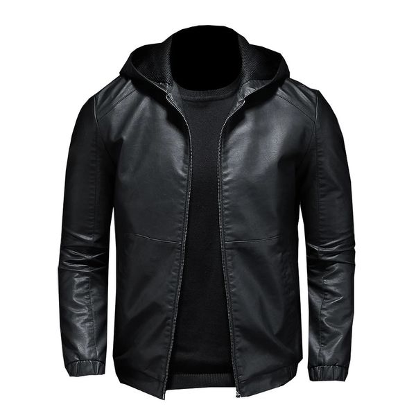 Casual Motorcycle PU Jacke Herren Winter Herbst Mode Lederjacken Männlich schlanker Kapuze warmes Outwece Fleece Kleidung S-5xl 240126