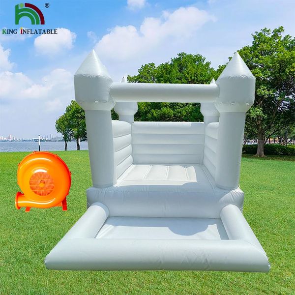 10ft branco bouncy castelo família mini casa de salto pvc inflável saltando bouncer com poço de bola para crianças ventilador inflar quintal 240127