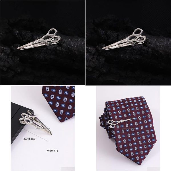 Fermacravatta Clip da uomo alla moda a forma di forbice con accenti di cristallo scintillante Consegna di gioielli Gemelli Fermagli Dh7Lq