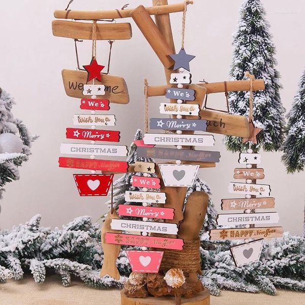 Decorazioni natalizie 1Pc Ciondolo albero in legno Merry Home Party Porta Parete Camera Ornamenti invernali Anno 2024 Navidad