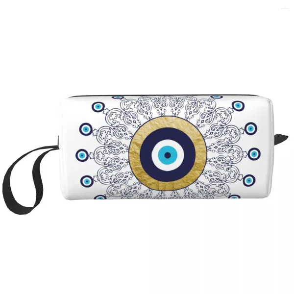 Kosmetiktaschen Nazar Evil Eye Mandala Make-up-Tasche Beutel Männer Frauen Glücksbringer Griechisches Amulett Toilettenartikel Dopp Kit