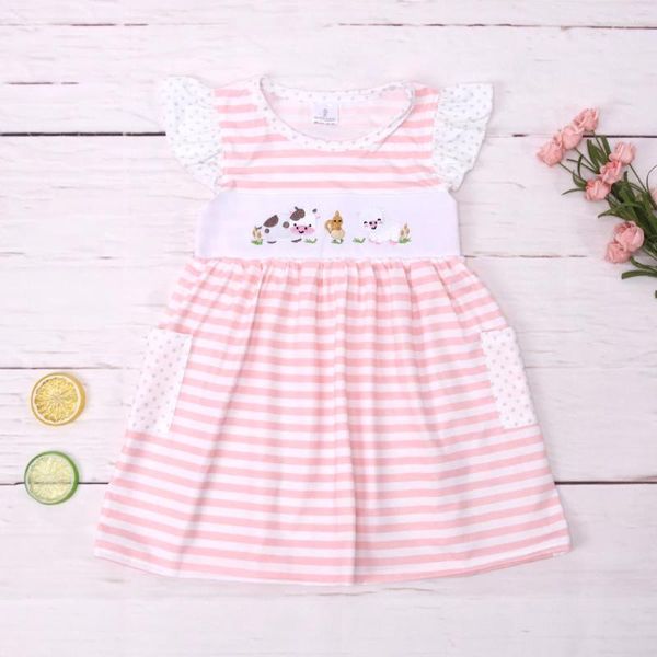 Conjuntos de roupas Bebê Meninas Princesa Vestido Uma Peça Lace Spots Roupas Animais Bordados Bodysuit Doce Saia Rosa Listras Outfit 1-8T