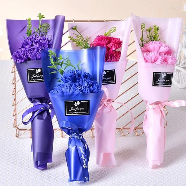Flores decorativas criativas sabonete buquê de flores artificial rosa cravo dia dos namorados festa de casamento falsos presentes de mães