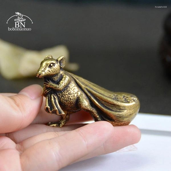 Estatuetas decorativas de cobre do zodíaco chinês animal rato acessórios de decoração para casa estátua de mouse de latão decorações de mesa presentes para amigos da china