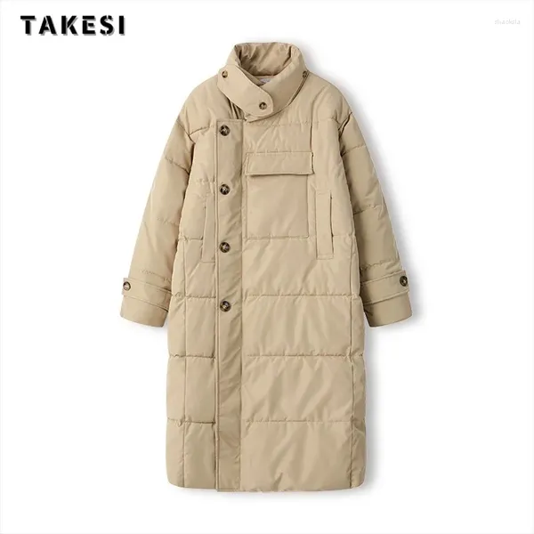 Женские тренчи, винтажные повседневные однотонные верхняя одежда с длинными рукавами, парки с капюшоном, макси-парки с круглым вырезом, куртка Harajuku, 2024, зимнее теплое пальто в стиле ретро