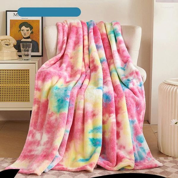 Cobertores 2024 tie-dye outono quente para cama macia sem perda de cabelo lance cobertor sofá fofo pele amigável calor sono