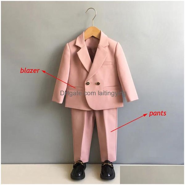 Ternos meninos primavera e outono terno formal conjunto crianças festa de aniversário de casamento traje britânico crianças blazer camisas calças roupas 221205 dhnyg