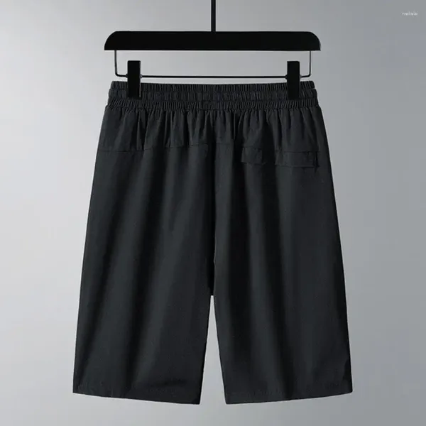 Shorts masculinos de seda gelo verão na altura do joelho praia com bolsos com zíper cordão cintura elástica para homens de férias