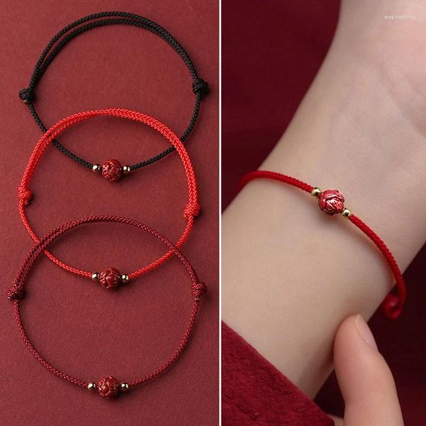 Charme pulseiras tibetano budista lótus frisado pulseira artesanal trançado ajustável sorte fio vermelho para mulheres homens casal jóias