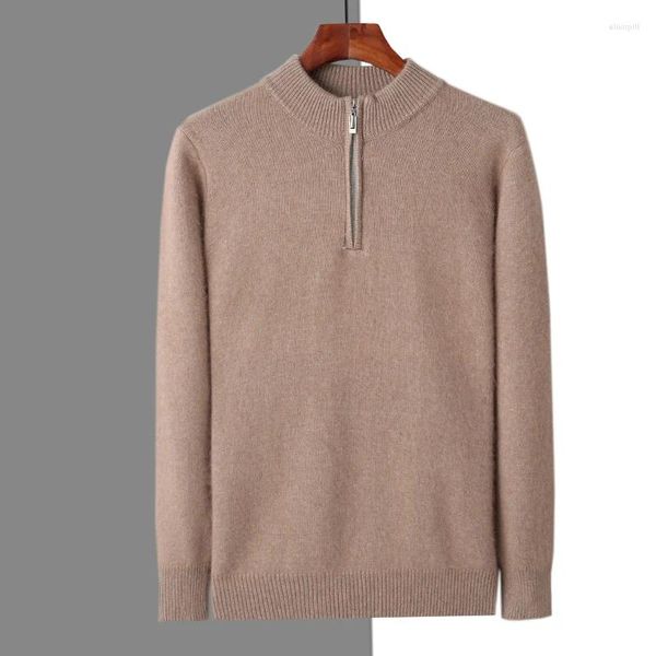 Erkek Sweaters Djzdsm Erkekler Mink Cashmere Sweater Kalın Sıcak Yuvarlak Boyun Yarım fermuarlı Jumper Modaya Modeli Sonbahar ve Kış Base Gömlek