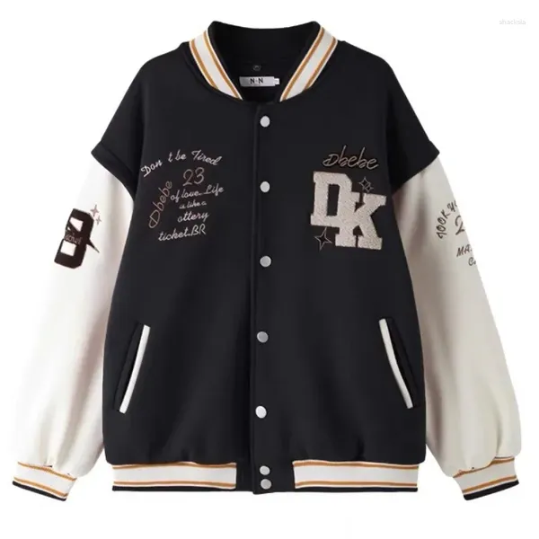 Giacche da donna Versione coreana di giacca e cappotti ricamati con lettere in stile college retrò da donna Street Harajuku uniforme da baseball allentata casual
