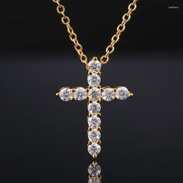 Ketten S925 Silber 2mm Moissanit Kreuz Anhänger Halskette Für Frauen Männer Edlen Schmuck 14k Gold Halsketten Pass Diamant geschenk