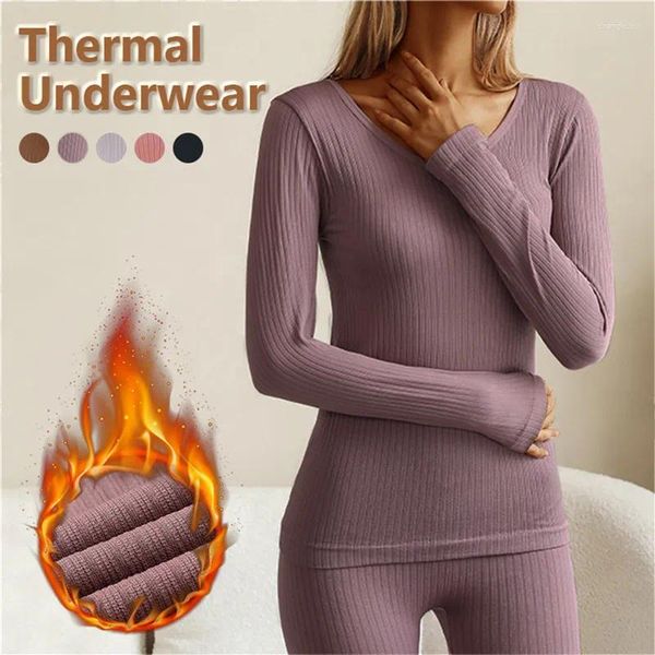 Mulheres sleepwear quente roupa interior térmica sexy senhoras íntimos longo johns mulheres em forma de conjuntos feminino colar médio moldar roupas