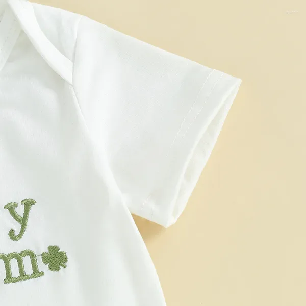 Set di abbigliamento Abiti da giorno irlandese per neonate Manica corta Ricamo Pagliaccetto Pantaloncini Fascia per capelli Set Abbigliamento per neonati