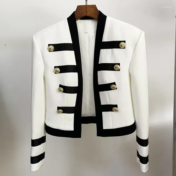 Ternos femininos branco preto retalhos blazer jaqueta est 2024designer colarinho leão botões roupas femininas moda senhora banda casacos