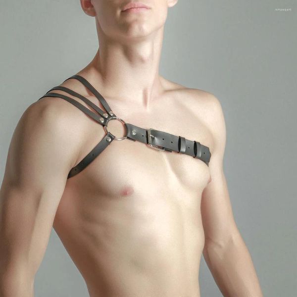 Conjuntos de sutiãs Gay Rave Harness Masculino Lingerie Couro Homens Fetiche Ajustável Roupas Corporal Cinto Cinta Punk Trajes