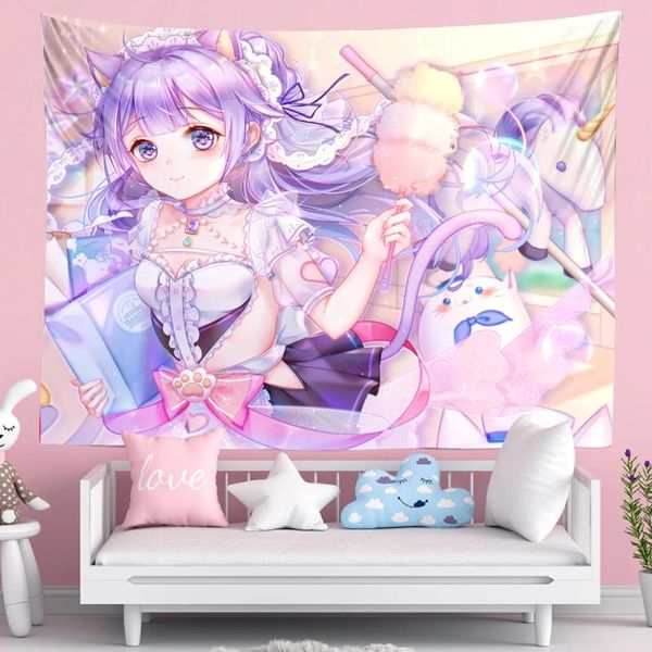 Tapeçarias sexy anime menina tapeçaria kawaii quarto fundo bonito senhoras moda parede pendurado tecido cama capa decoração de casa