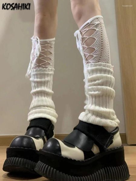 Женские носки Lilita, белые длинные вязаные ажурные гетры Y2k, сексуальные чехлы для ног, женские осенне-зимние вязаные крючком ботинки с манжетами