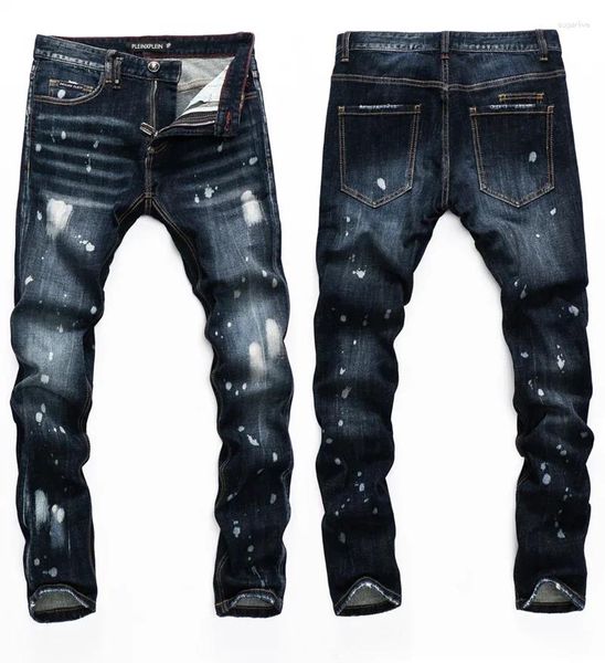 Erkek kotları ince hip hop y2k moda markası denim pantolonlar klasik kafatasları yüksek lüks kaliteli pantolon