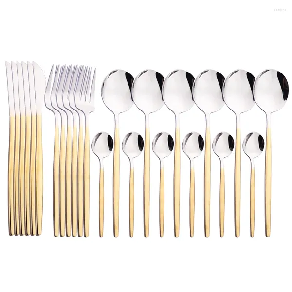 Conjuntos de louça 24 pcs ouro prata talheres conjunto de aço inoxidável jantar garfo colher faca talheres cozinha talheres ocidentais