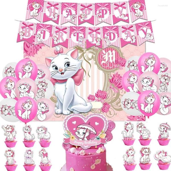 Decoração de festa marie gato aniversário qua decoração fornecer o aristocats balão bolo topper palha banner copo placa chá de bebê