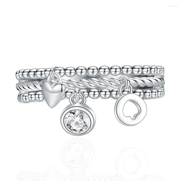 Anéis de cluster Lokwan 925 prata esterlina três camadas linha coração em forma de pingente para mulheres personalizadas moda high-end jóias presente
