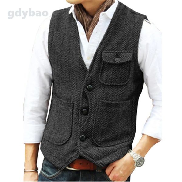 Gilet da uomo Gilet da uomo in tweed a spina di pesce bordeaux Colletto sartoriale Gilet doppiopetto Gilet da lavoro caffè per abbigliamento da uomo 240130