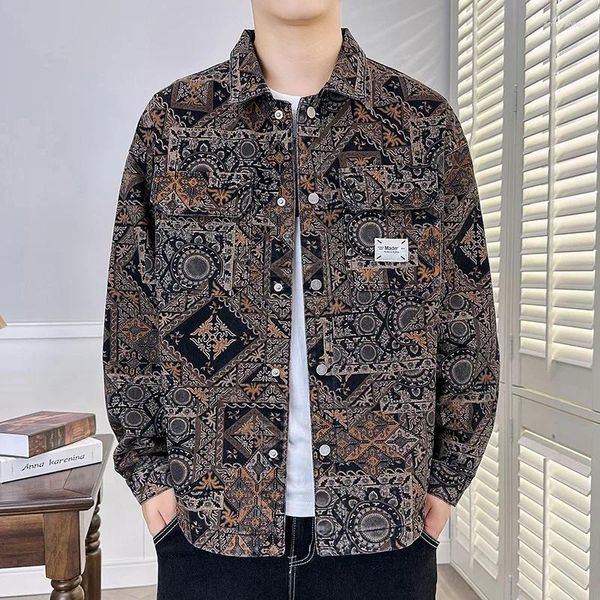 Jaquetas masculinas outono 2024 casaco étnico denim jaqueta solta moda china-chique impressão casual top high end design estilo vintage