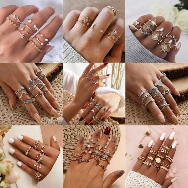 Кольца-кластеры LETAPI Bohemia, простой дизайн, цвет: золото, серебро, полый геометрический комплект колец на палец, многослойный открывающийся сустав для женщин