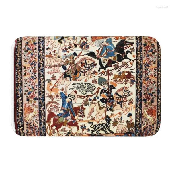 Tapetes Azul Antigo Persa Isfahan Tapete de Seda com Animais Front Floor Porta Entrada Mat Tribal Étnico Floral Bath Capacho Tapete