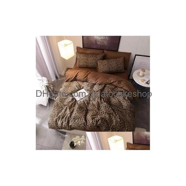 Conjuntos de cama Marrom Leopardo 100% Algodão Twin Set Queen King Size Cama Duveta Er Folha Equipada Ropa de Cama Parure Lit Drop Delivery Home Dhski