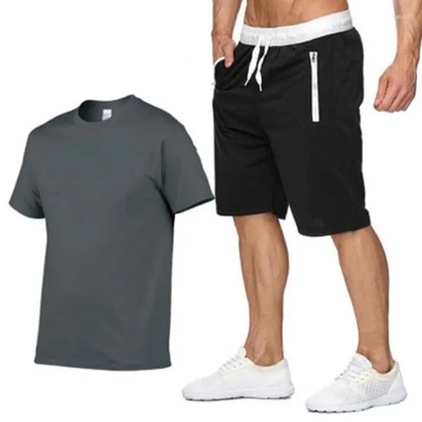 Tracksuits masculinos algodão-verão 2024two peça conjunto homens manga curta camiseta cortada top shorts design moda ku12