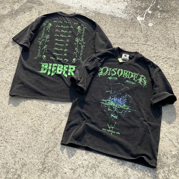 Herren-T-Shirts Vintage Bieber BIEBER Purpose Tour Kurzärmeliges VTG Worn Washed High Street T-Shirt