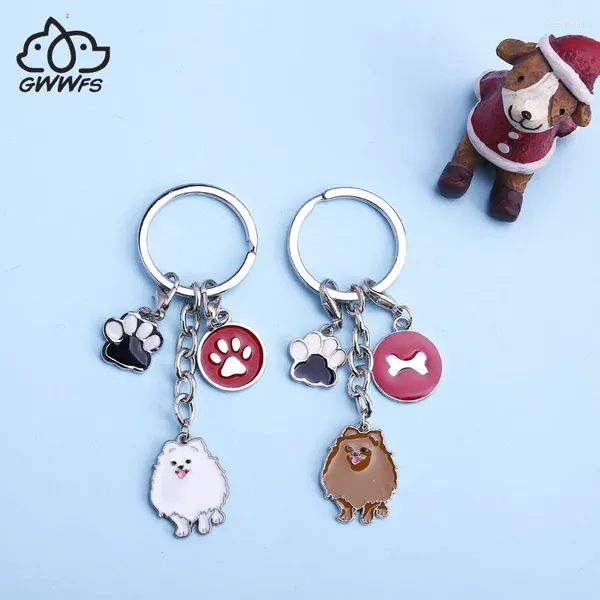 Chaveiros Pomeranian Chaveiros Cão Pés Tag Carro Chaveiro Animal Encantos Mulheres Moda Presente Feminino Liga Metal Pingentes