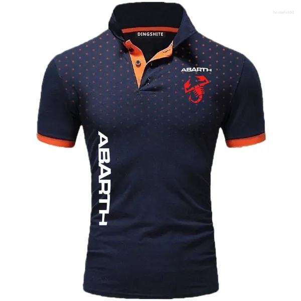 Polos masculinos Colorblock Polka Dot Print Business Polo Camisa Manga Curta Abarth Logo Algodão de Alta Qualidade Respirável Cool