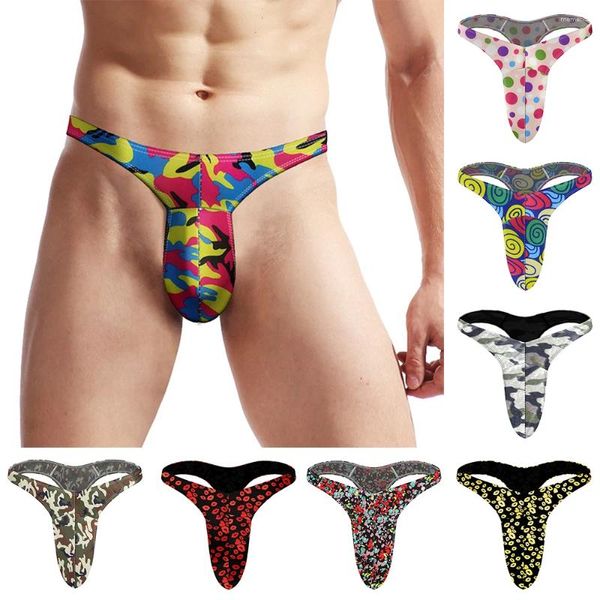 Cuecas sexy roupa interior homens briefs gay masculino mini calcinha impressa string cintura baixa bikini hombre u-convexo bolsa lingerie erótica