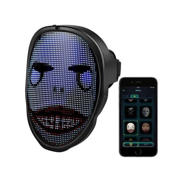 Party-Masken LED-Maske leuchten mit blauem Zahn, programmierbares Gesicht für Kinder, Adts, Kostüm, Cosplay, Halloween, Weihnachten, 230901 Drop Delive Dhzb5