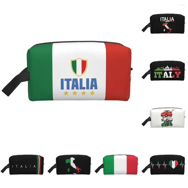 Sacos de armazenamento Bandeira da Itália Saco cosmético Mulheres Grande Capacidade Maquiagem Caso Italiano Portátil Higiene Pessoal para Viagens