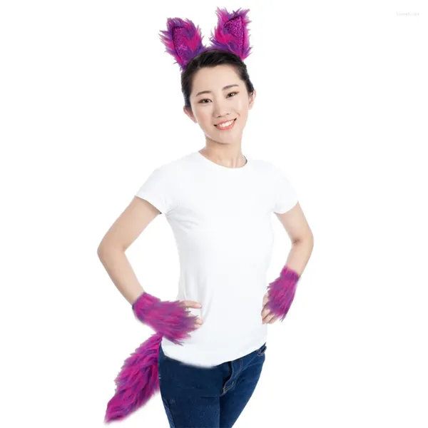 Fontes de festa orelhas de raposa bandana cauda conjunto com luvas cosplay adereços cabelo animal hoop pelúcia lobo clipe para dança presentes engraçados