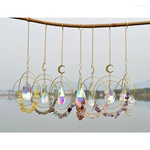 Dekoratif figürinler kristal prizma suncatcher dreamcatcher asılı ay güneş yakalayıcı pencere gökkuşağı yapımcı ev bahçe dekor düğün