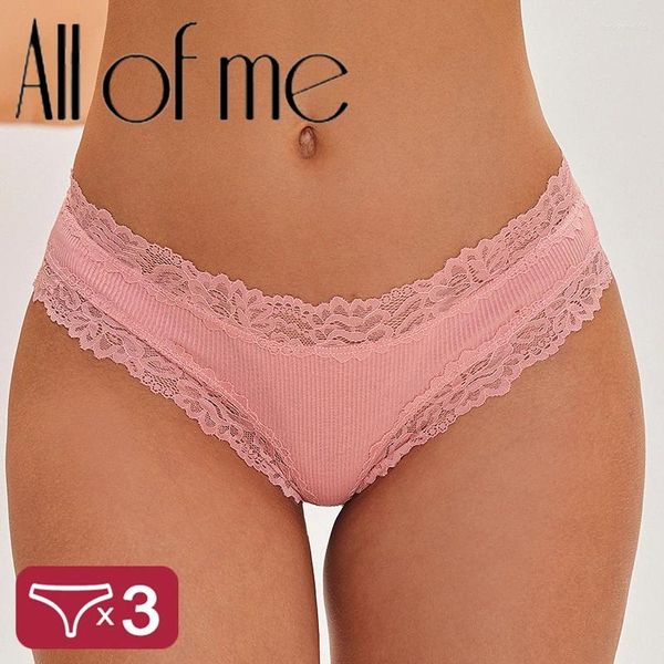 Calcinha feminina 3 pçs/set sexy rendas briefs algodão moda 7 cor sólida confortável cintura baixa cuecas estiramento