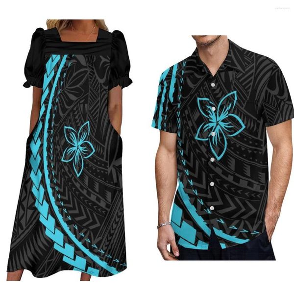 Abiti casual Comodo abito da donna Mumu ispirato alla Micronesia con gonna lunga a maniche a sbuffo e camicia da uomo Aloha Set da coppia