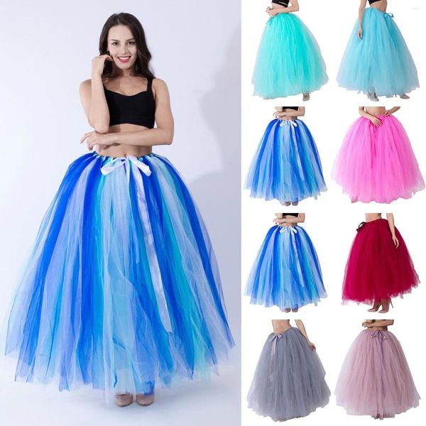 Gonne Con lacci Fiocco Al ginocchio Gonna in tulle Tutu Sottoveste cosplay a pieghe a vita alta da donna