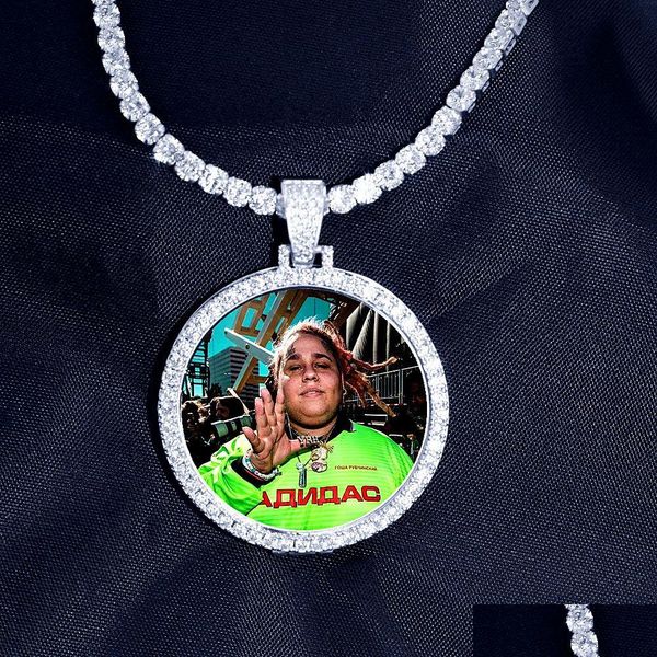 Colares Pingente Redondo PO Custom Made Medalhões Imagem Colar Tênis Corrente Gold Sier Cor Cubic Zircon Hip Hop Jóias Drop D Dhwqb