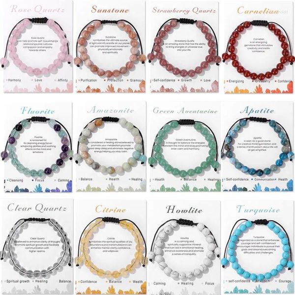 Strand natural pedra contas trançado pulseiras com cartão de mensagem artesanal tecido cura quartzo ametistas pulseira feminino masculino jóias